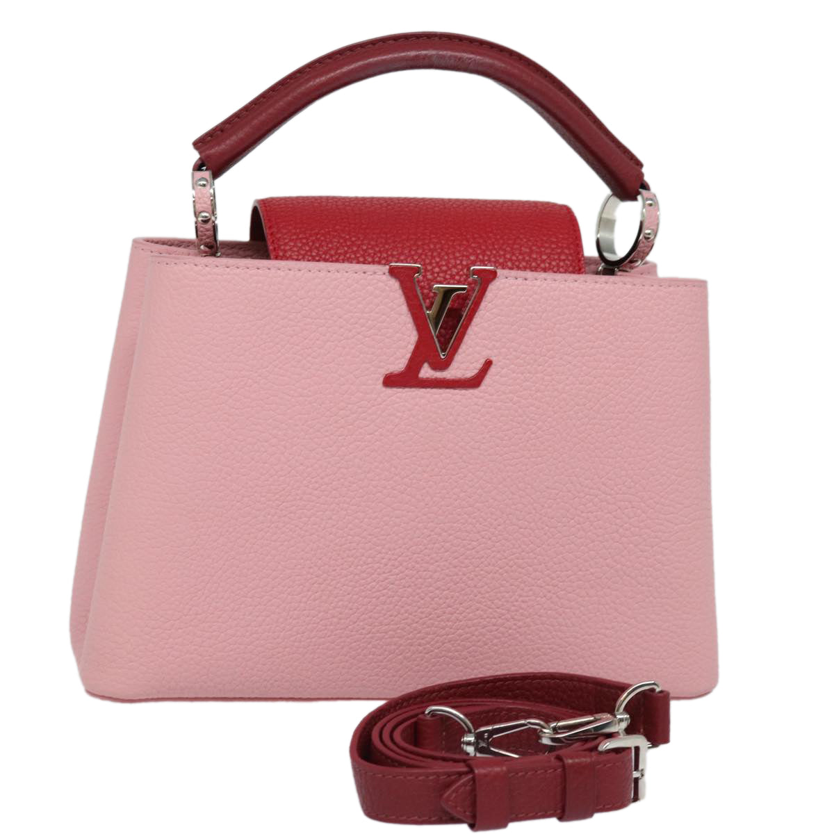 LOUIS VUITTON Capusine BB Hand Bag Taurillon Leather 2way Red Pink Auth 81113SAM