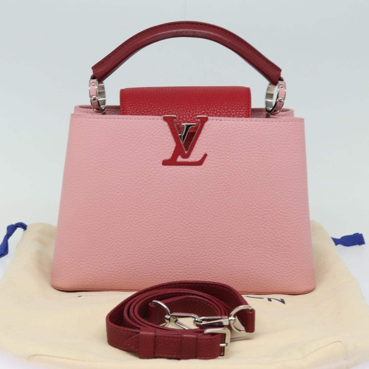 LOUIS VUITTON Capusine BB Hand Bag Taurillon Leather 2way Red Pink Auth 81113SAM