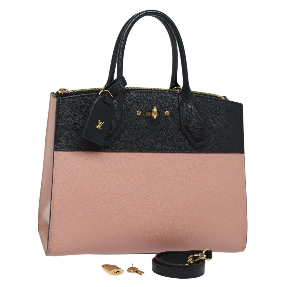 LOUIS VUITTON City Steamer PM Hand Bag Leather Noir Magnolia M51590 Auth 81144V