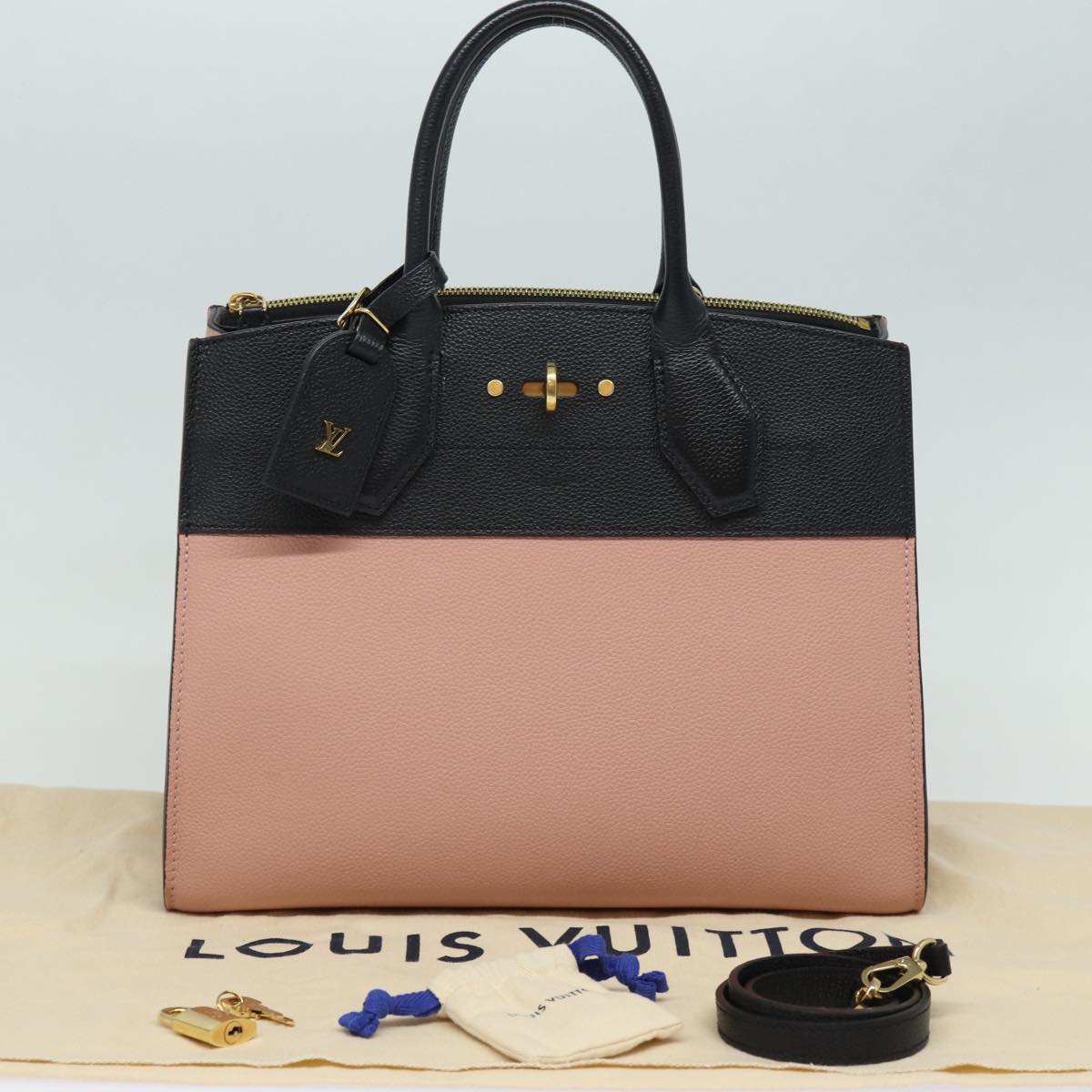 LOUIS VUITTON City Steamer PM Hand Bag Leather Noir Magnolia M51590 Auth 81144V