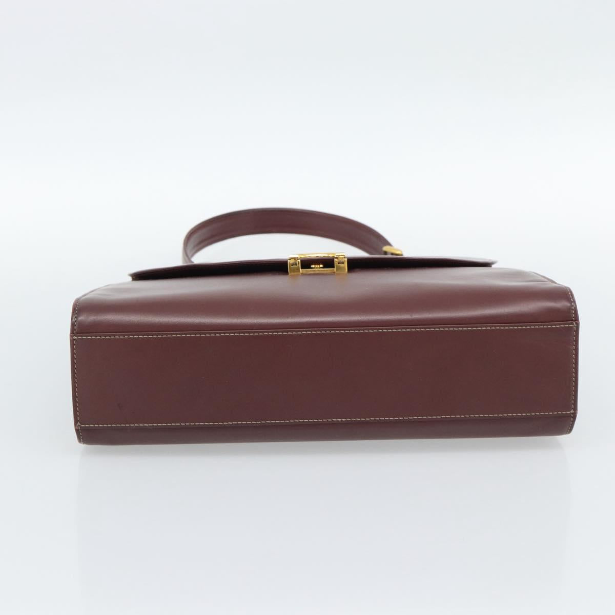 CARTIER Hand Bag Leather Wine Red Auth 81148