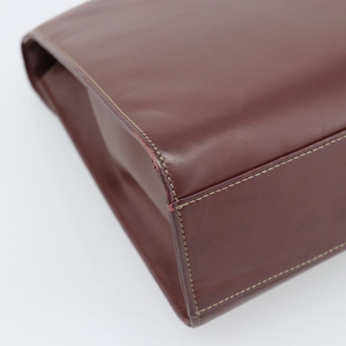 CARTIER Hand Bag Leather Wine Red Auth 81148