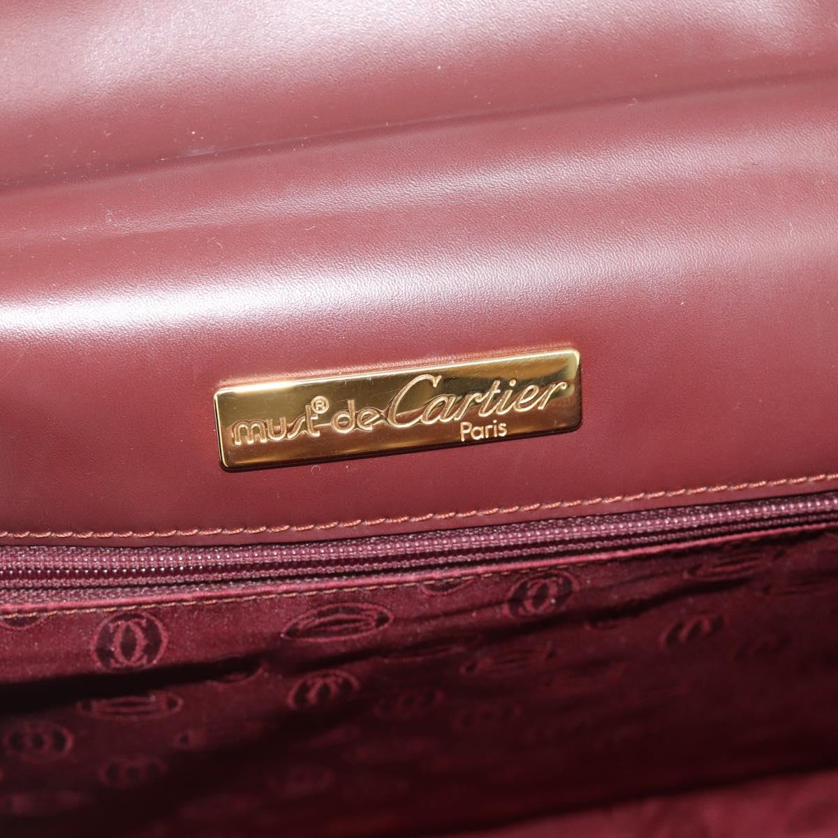 CARTIER Hand Bag Leather Wine Red Auth 81148