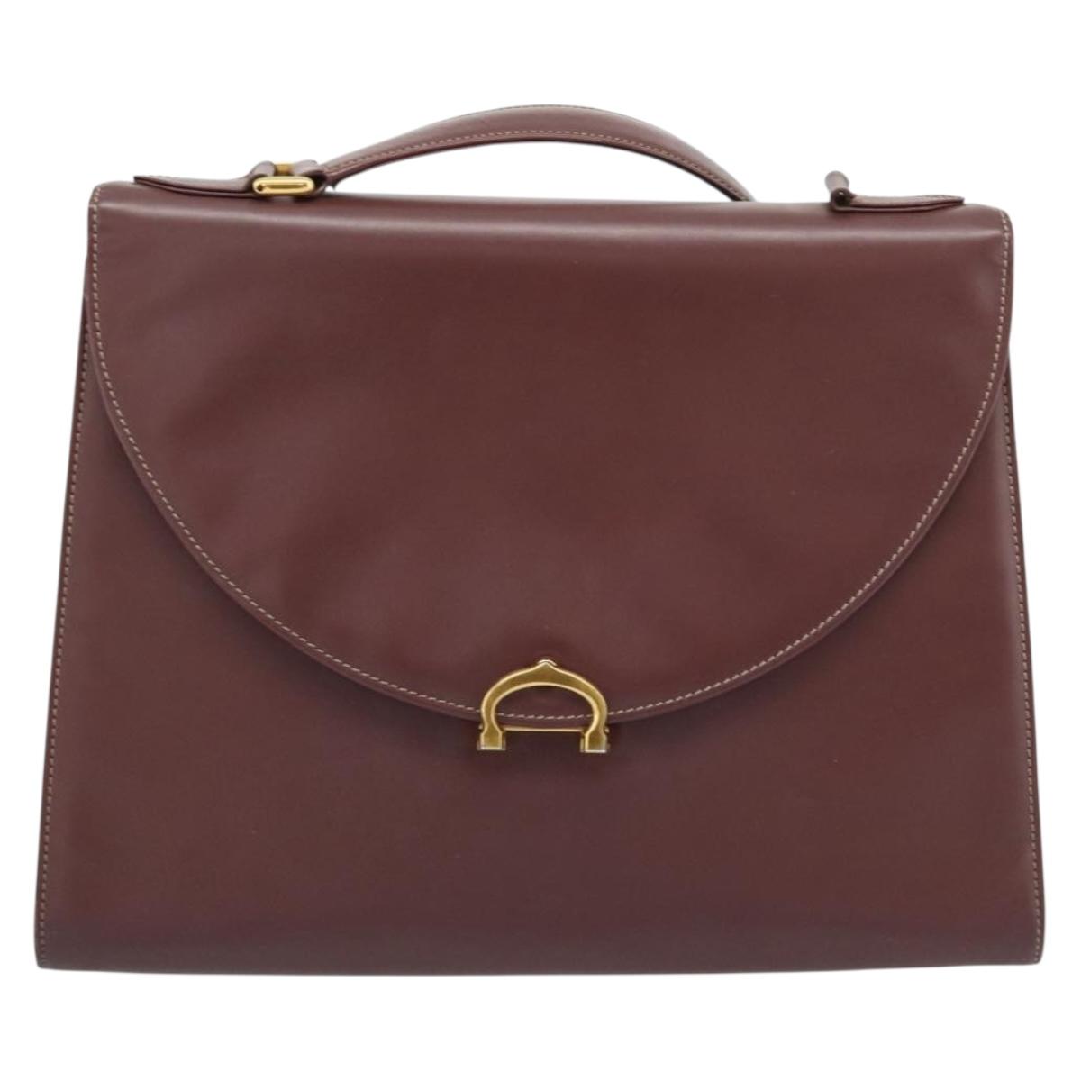 CARTIER Hand Bag Leather Wine Red Auth 81148