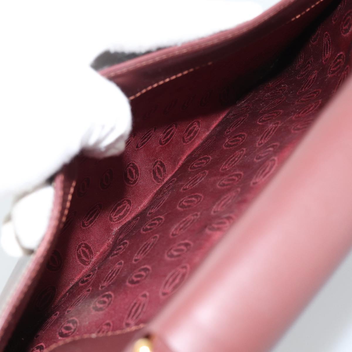 CARTIER Hand Bag Leather Wine Red Auth 81148