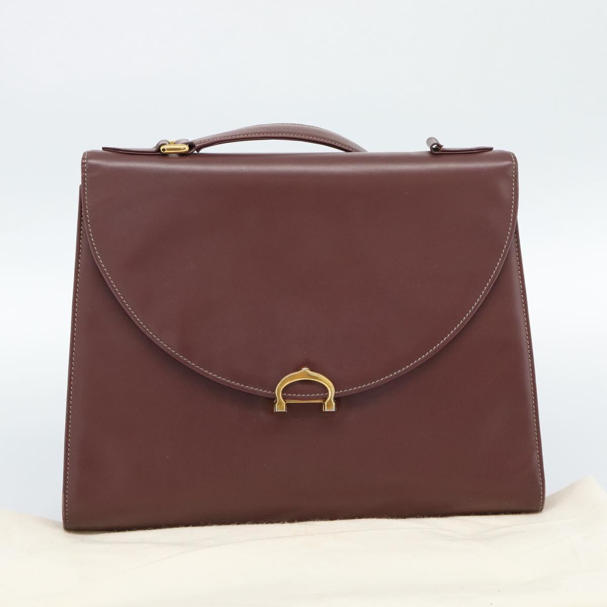 CARTIER Hand Bag Leather Wine Red Auth 81148