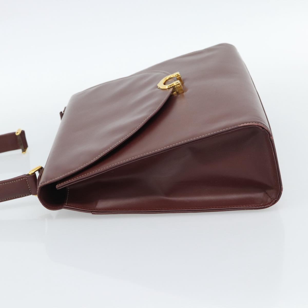CARTIER Hand Bag Leather Wine Red Auth 81148