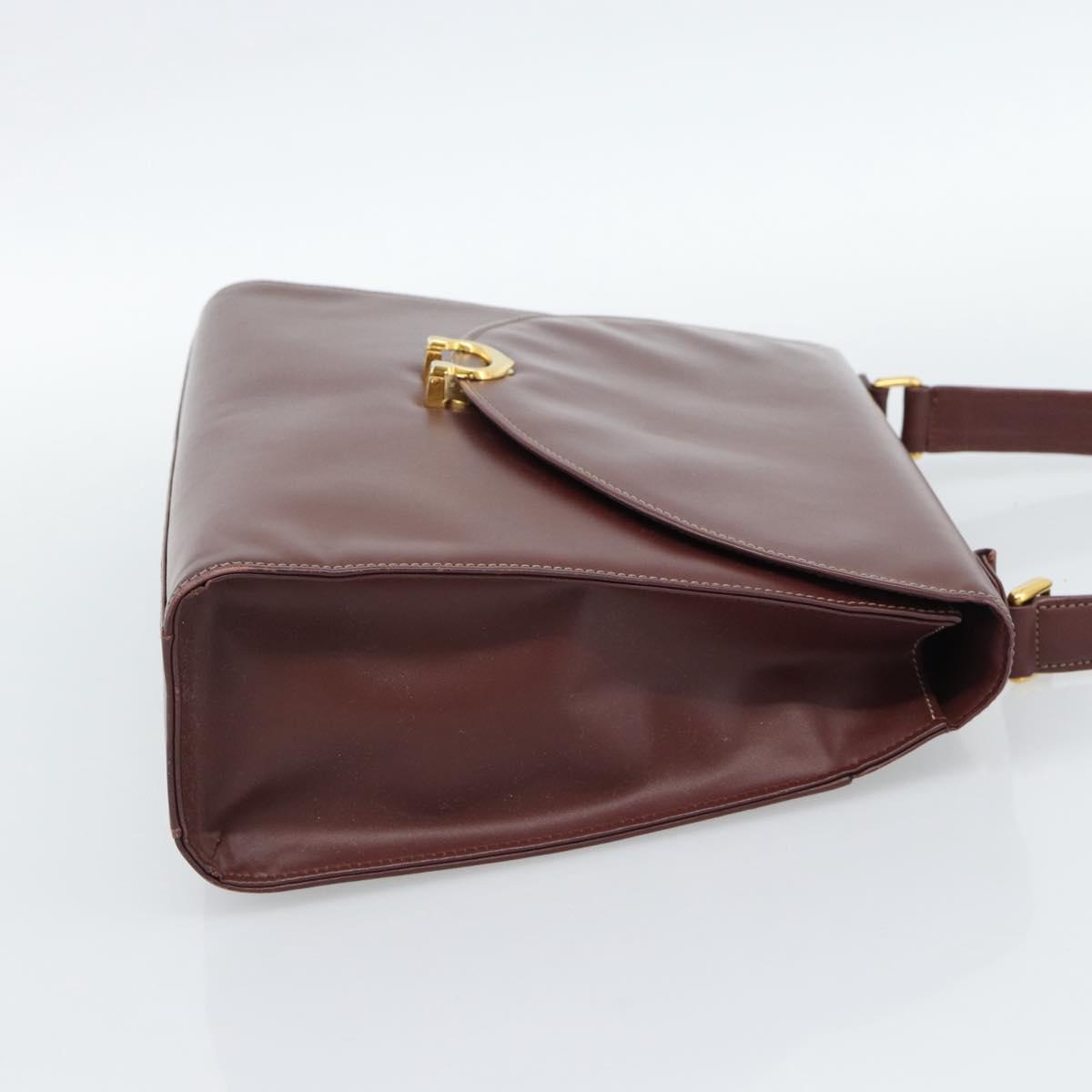 CARTIER Hand Bag Leather Wine Red Auth 81148