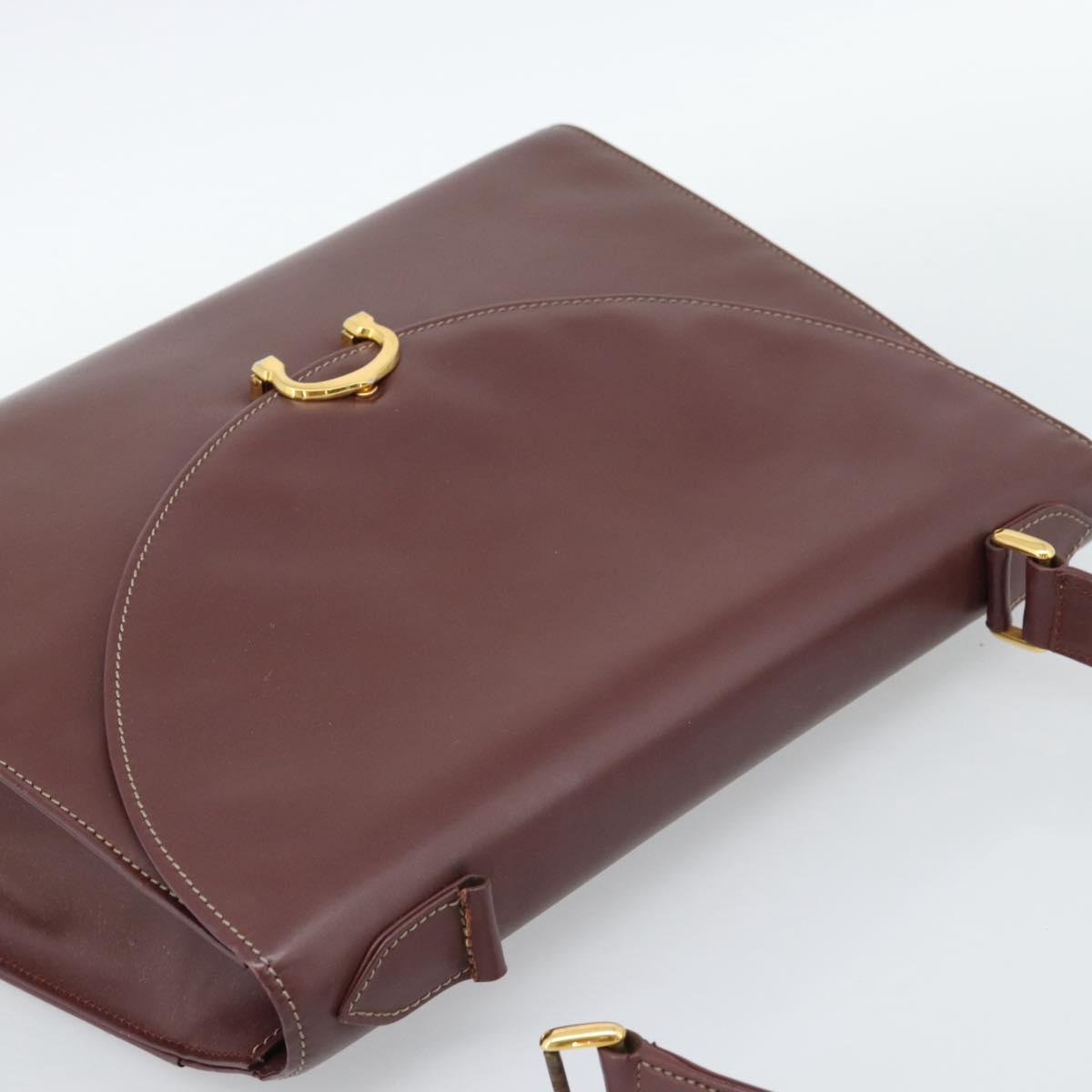 CARTIER Hand Bag Leather Wine Red Auth 81148