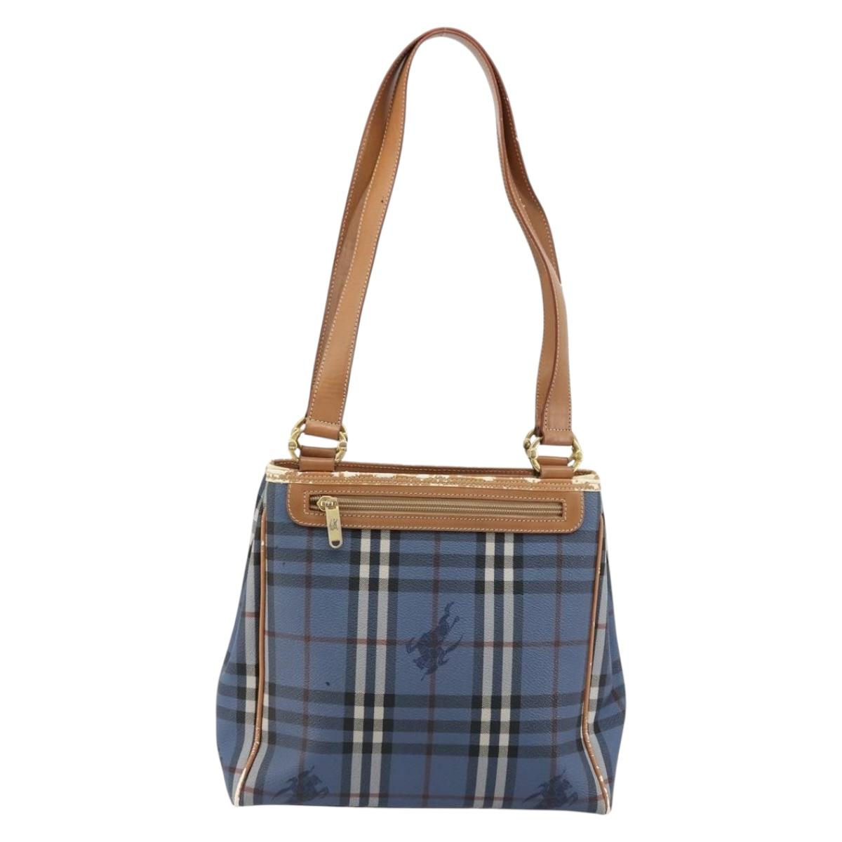 Burberrys Nova Check Tote Bag PVC Leather Blue Auth 81458