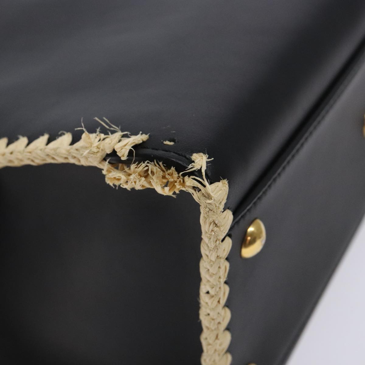 FENDI Hand Bag Leather 2way Black Gold Auth 82745