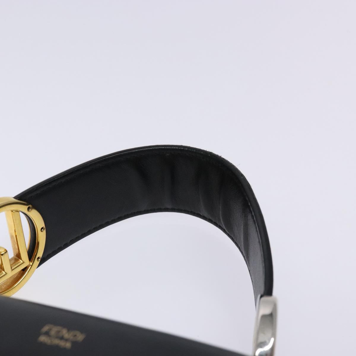 FENDI Hand Bag Leather 2way Black Gold Auth 82745