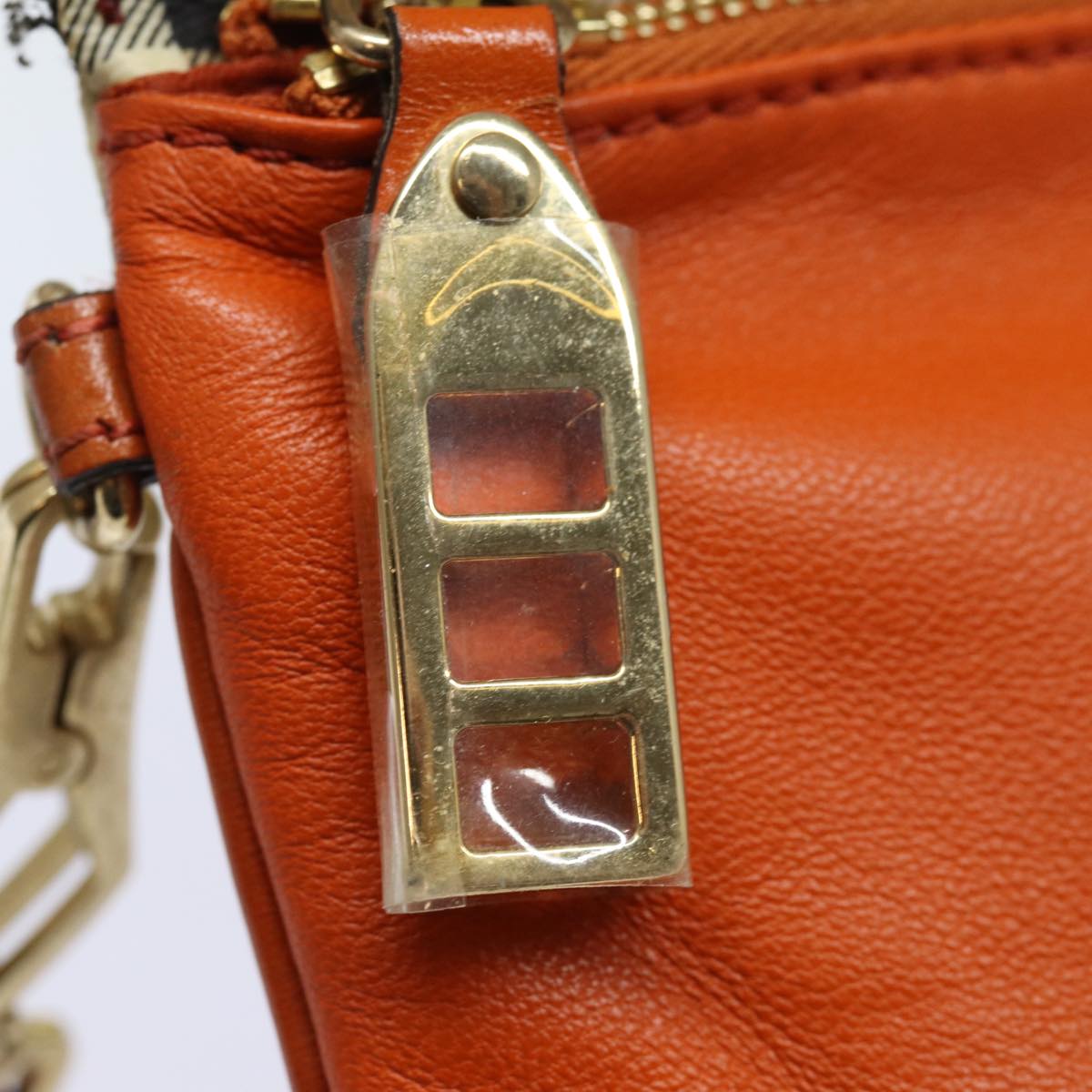 BURBERRY Nova Check Clutch Bag PVC Leather Beige Orange Auth 83126AV