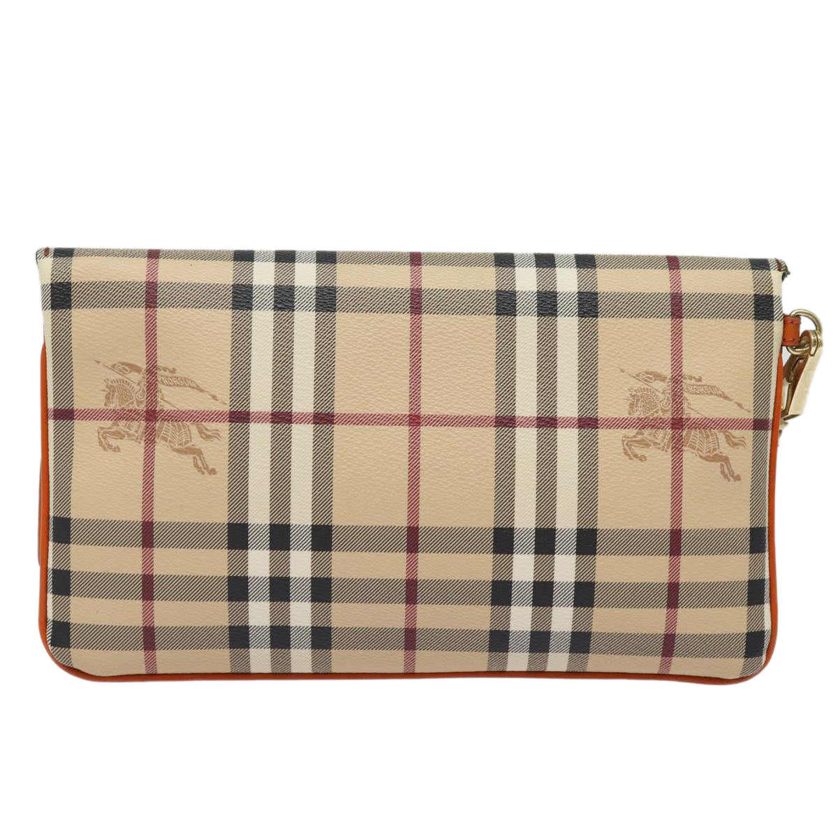 BURBERRY Nova Check Clutch Bag PVC Leather Beige Orange Auth 83126AV