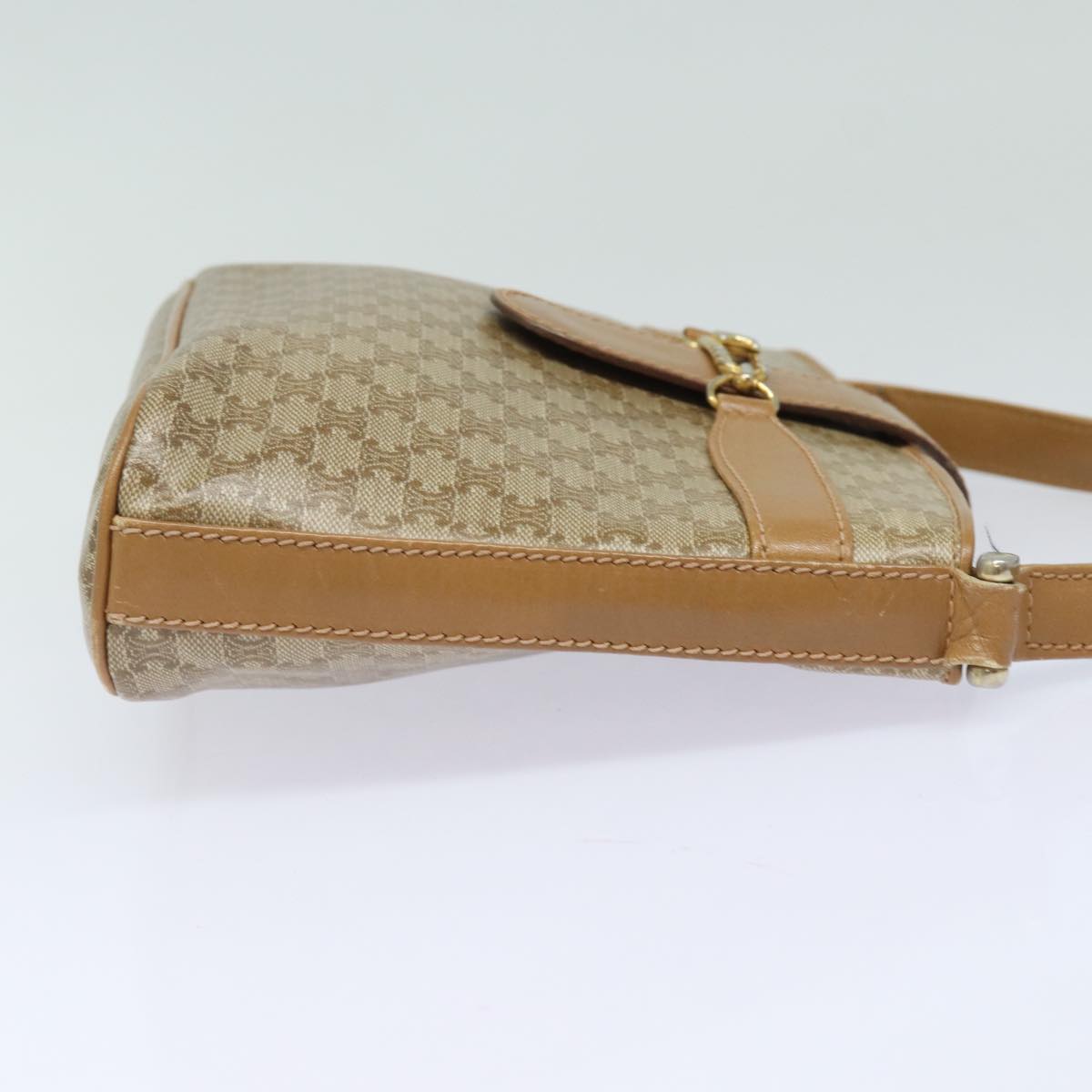 CELINE Macadam Canvas Shoulder Bag Beige Auth 83128