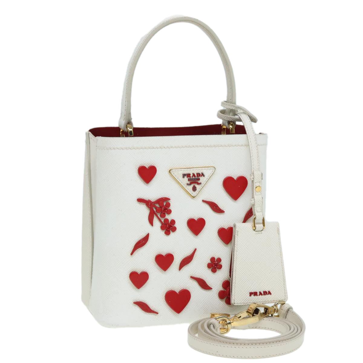 PRADA Hand Bag Safiano leather 2way White Auth 83161