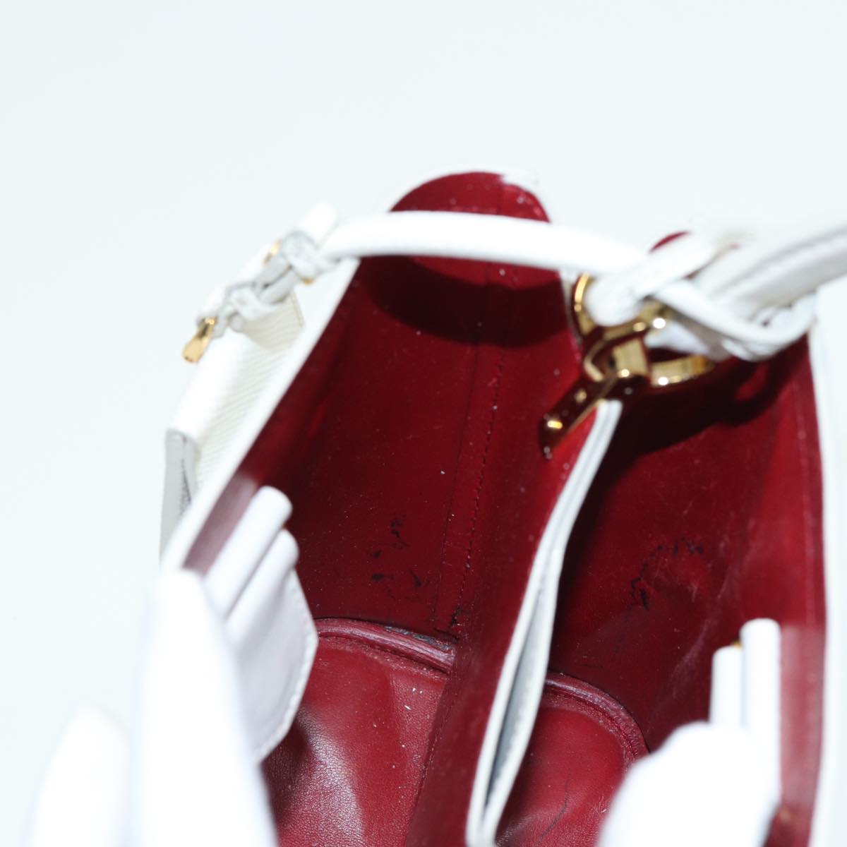 PRADA Hand Bag Safiano leather 2way White Auth 83161