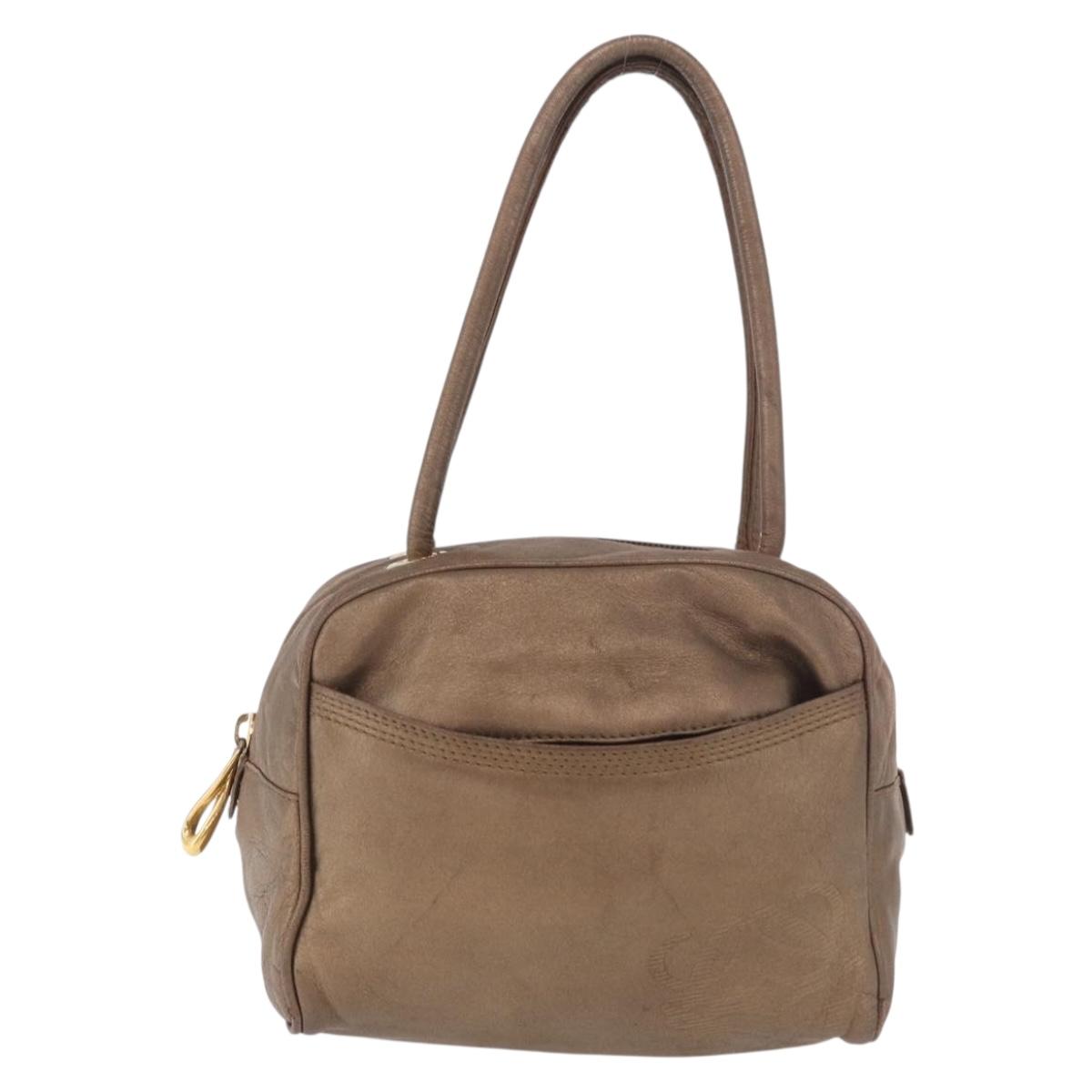LOEWE Anagram Hand Bag Leather Gold Tone Auth 83192