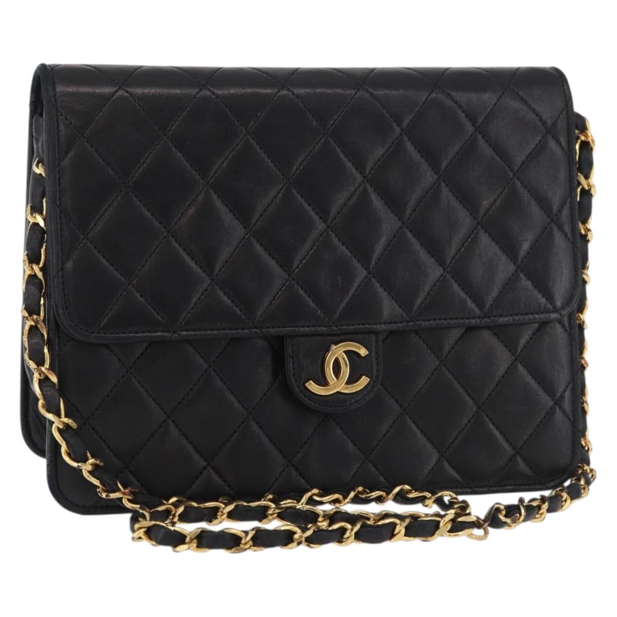 CHANEL Matelasse Chain Shoulder Bag Lamb Skin Black CC Auth 83342