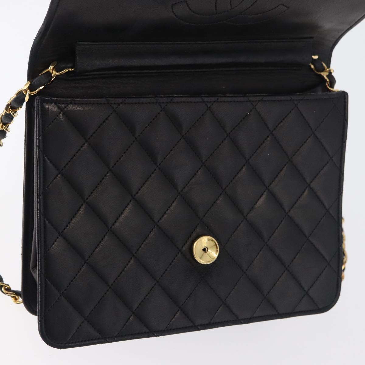 CHANEL Matelasse Chain Shoulder Bag Lamb Skin Black CC Auth 83342