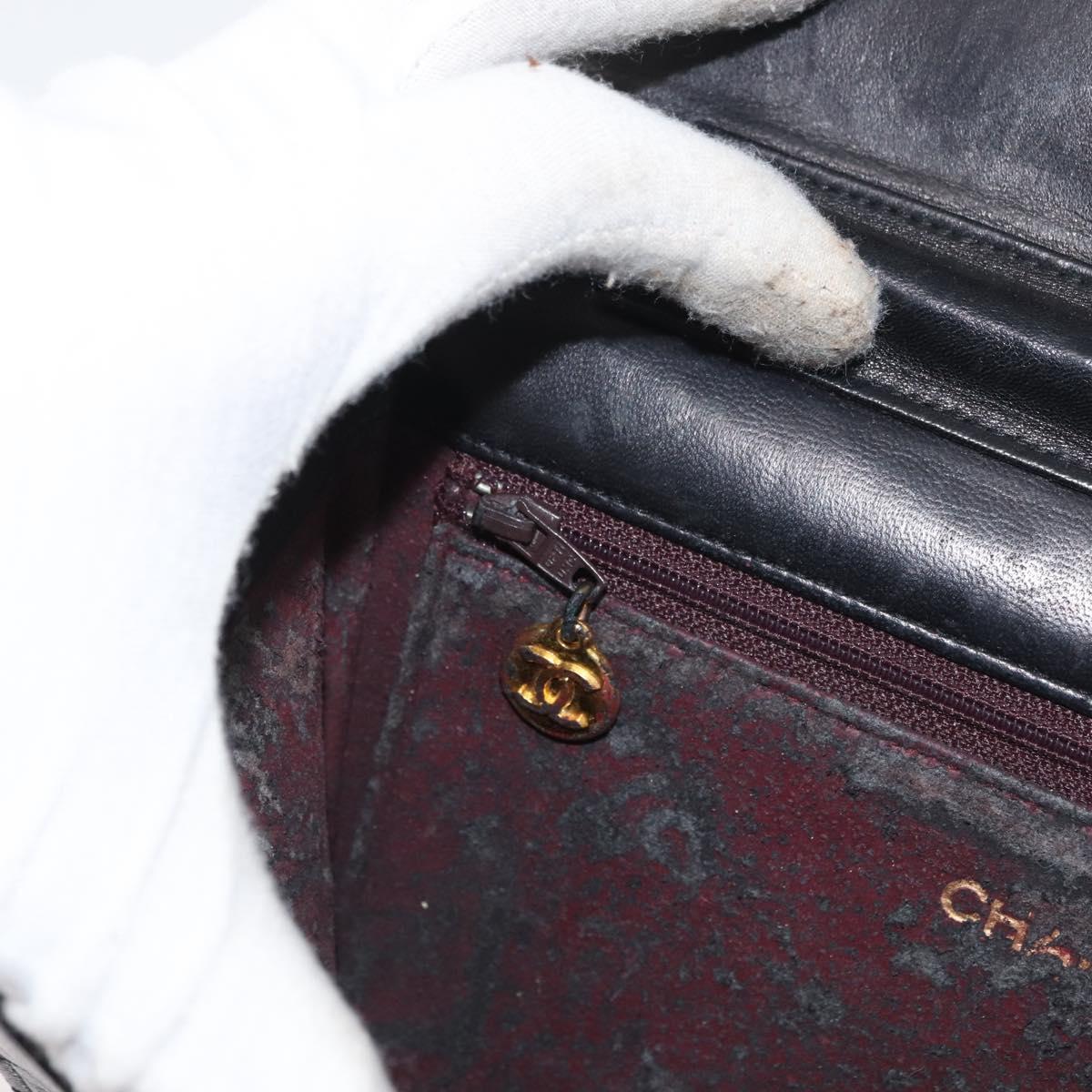 CHANEL Matelasse Chain Shoulder Bag Lamb Skin Black CC Auth 83342