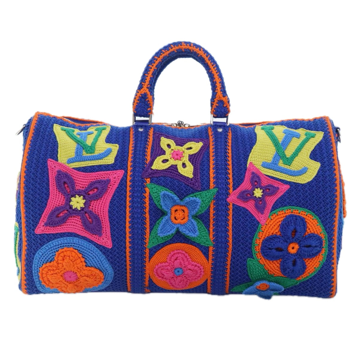 LOUIS VUITTON Monogram Flower Keepall Bandouliere 50 Bag Blue M21895 Auth 83744SM