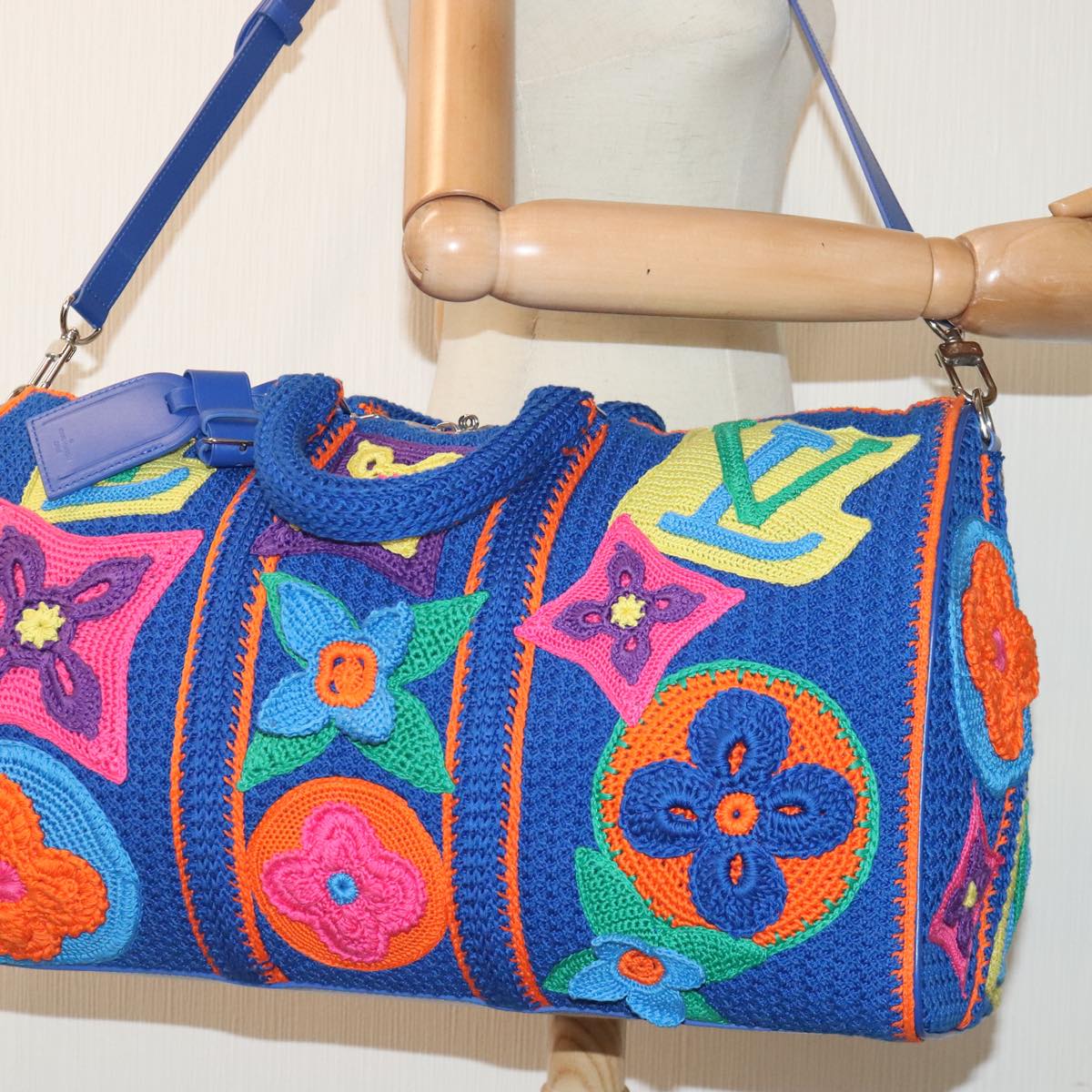 LOUIS VUITTON Monogram Flower Keepall Bandouliere 50 Bag Blue M21895 Auth 83744SM