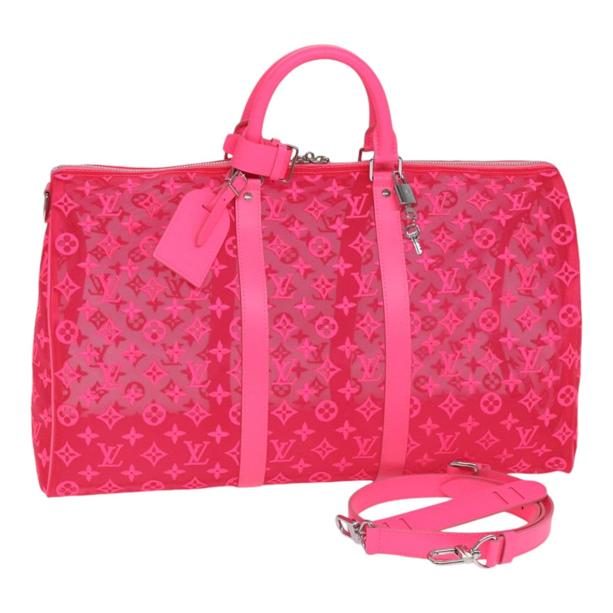LOUIS VUITTON Monogram Mesh Keepall Bandouliere 50 Bag Pink M45048 Auth 83745SM