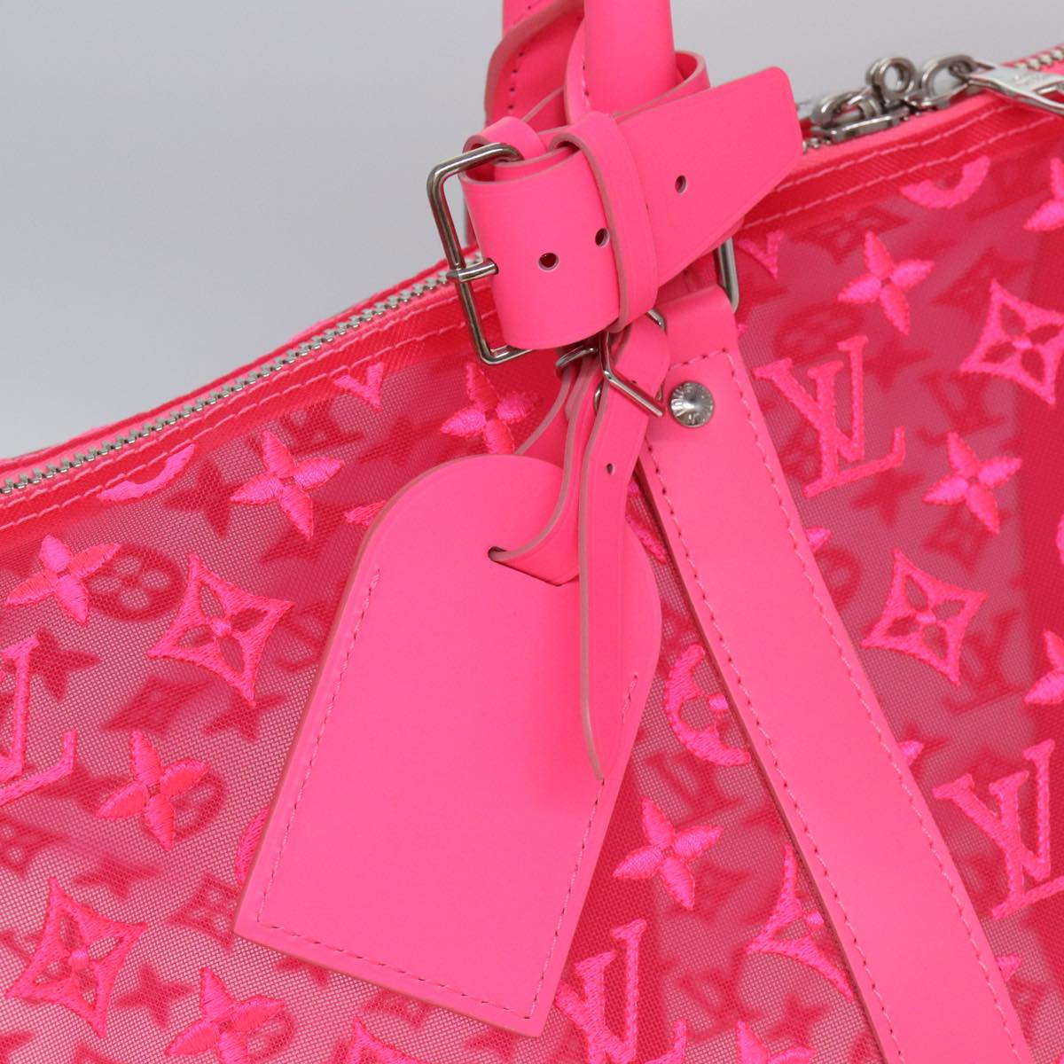 LOUIS VUITTON Monogram Mesh Keepall Bandouliere 50 Bag Pink M45048 Auth 83745SM