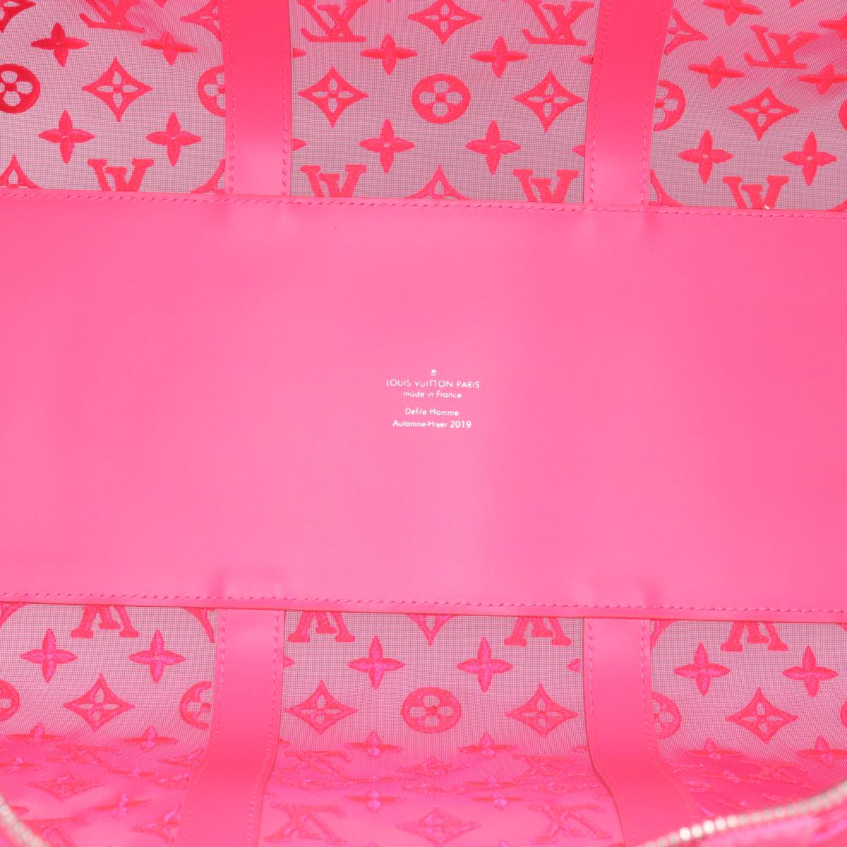 LOUIS VUITTON Monogram Mesh Keepall Bandouliere 50 Bag Pink M45048 Auth 83745SM