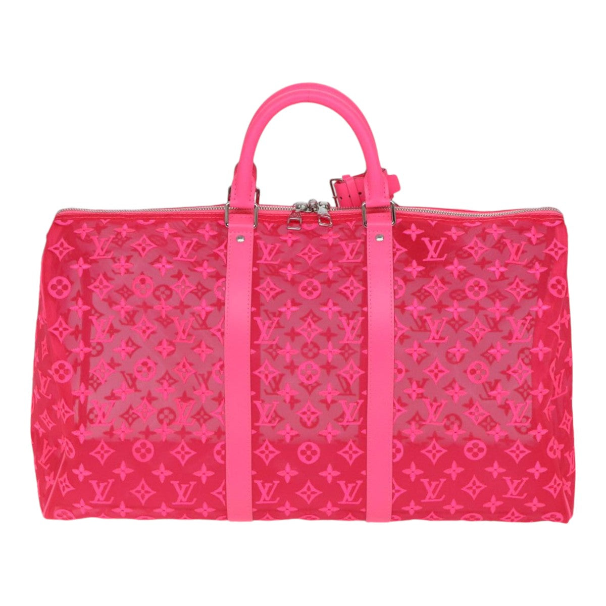 LOUIS VUITTON Monogram Mesh Keepall Bandouliere 50 Bag Pink M45048 Auth 83745SM