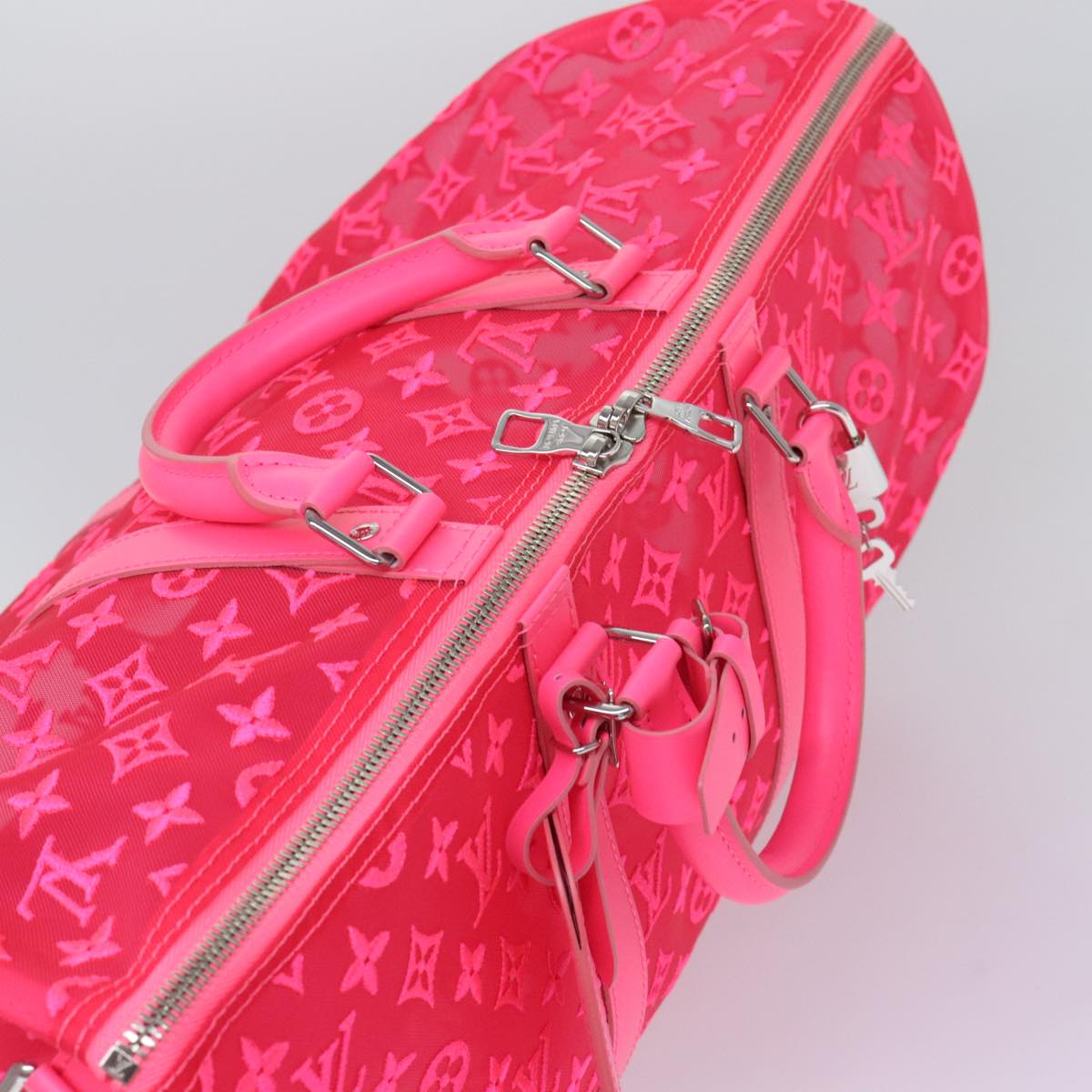 LOUIS VUITTON Monogram Mesh Keepall Bandouliere 50 Bag Pink M45048 Auth 83745SM