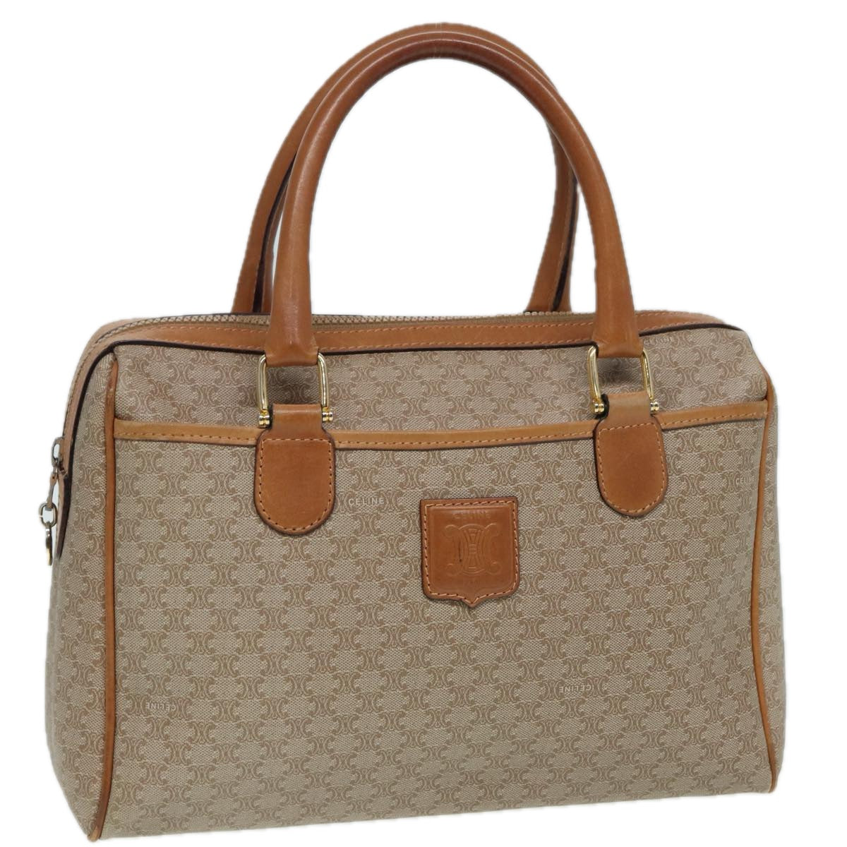 CELINE Macadam Canvas Hand Bag Leather Beige Auth 83931