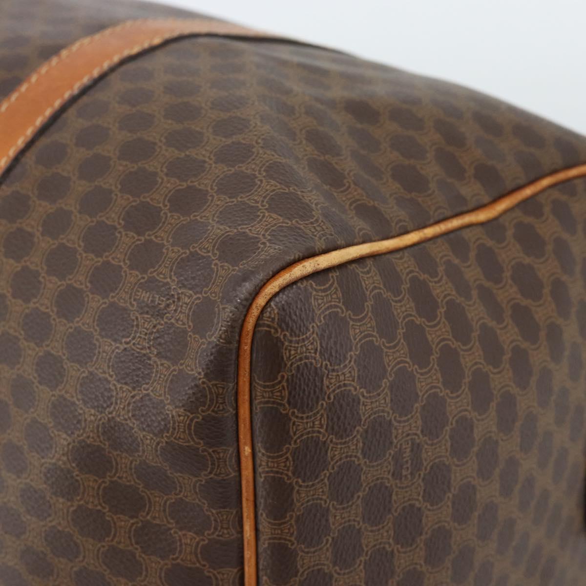CELINE Macadam Canvas Boston Bag PVC Leather Brown Auth 83945