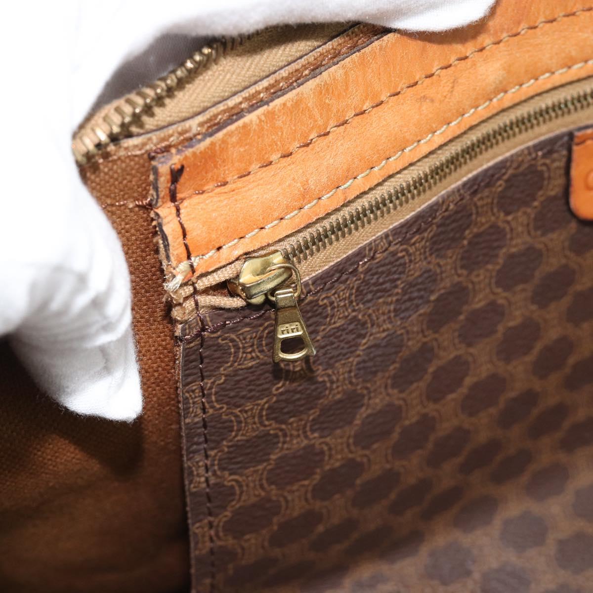 CELINE Macadam Canvas Boston Bag PVC Leather Brown Auth 83945