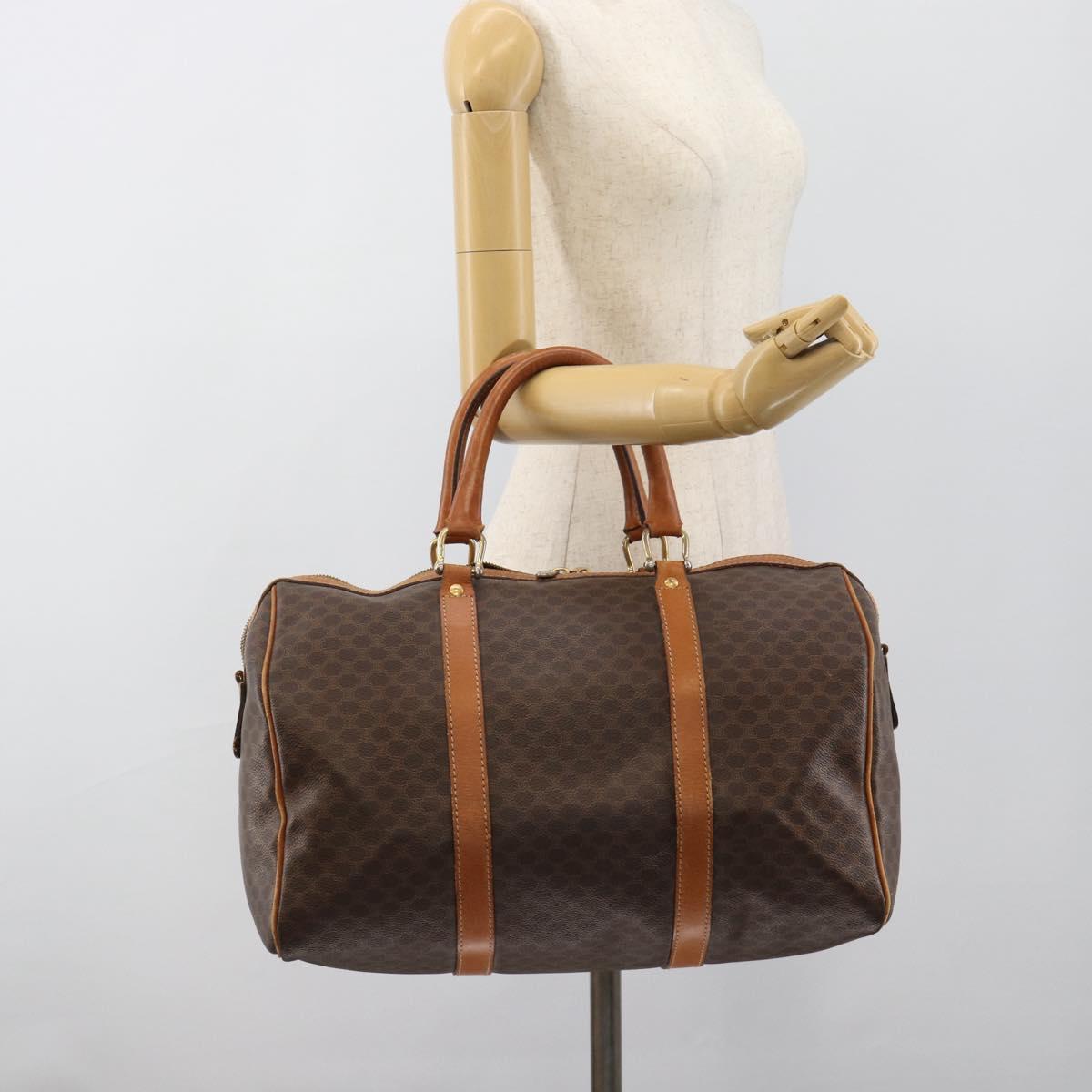 CELINE Macadam Canvas Boston Bag PVC Leather Brown Auth 83945