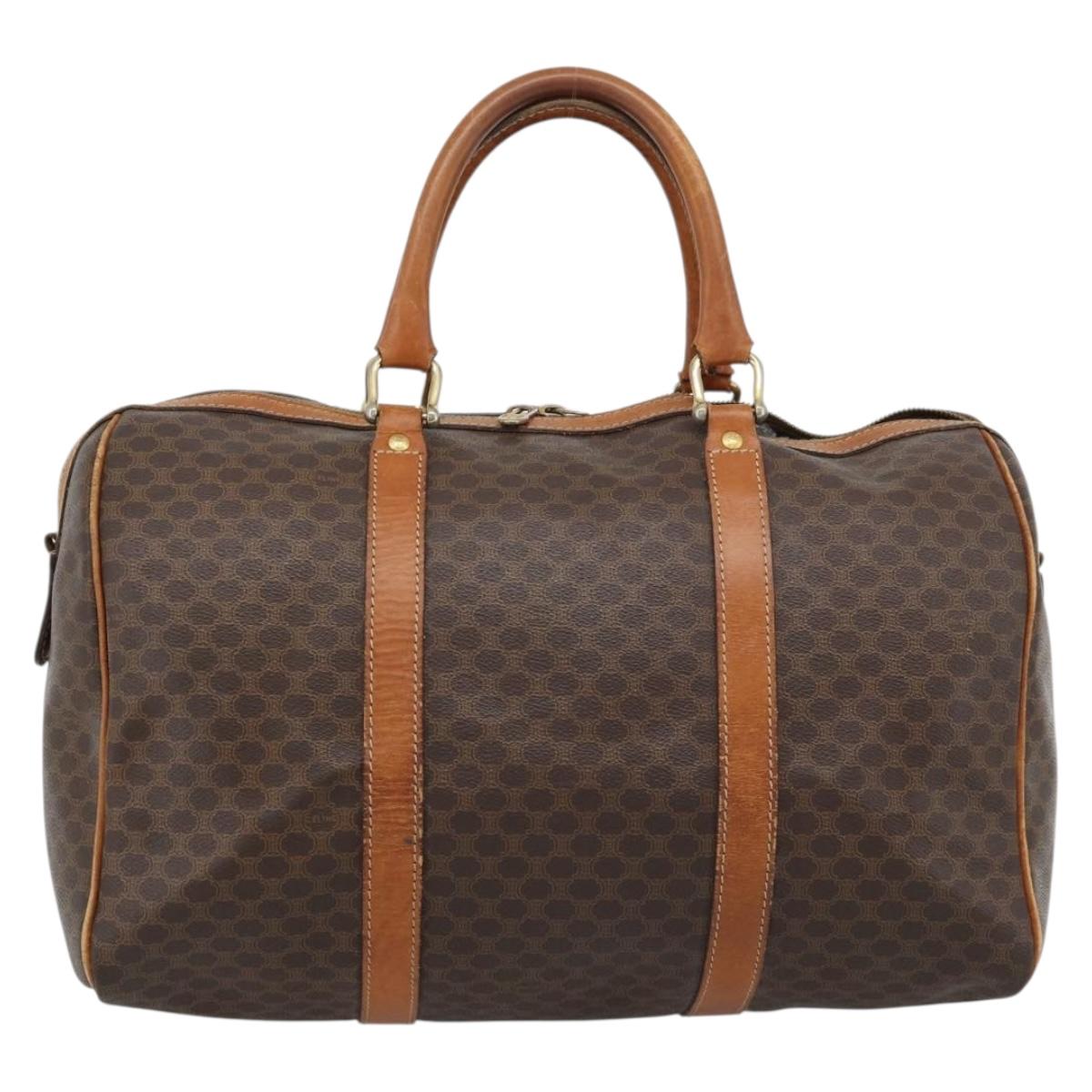 CELINE Macadam Canvas Boston Bag PVC Leather Brown Auth 83945