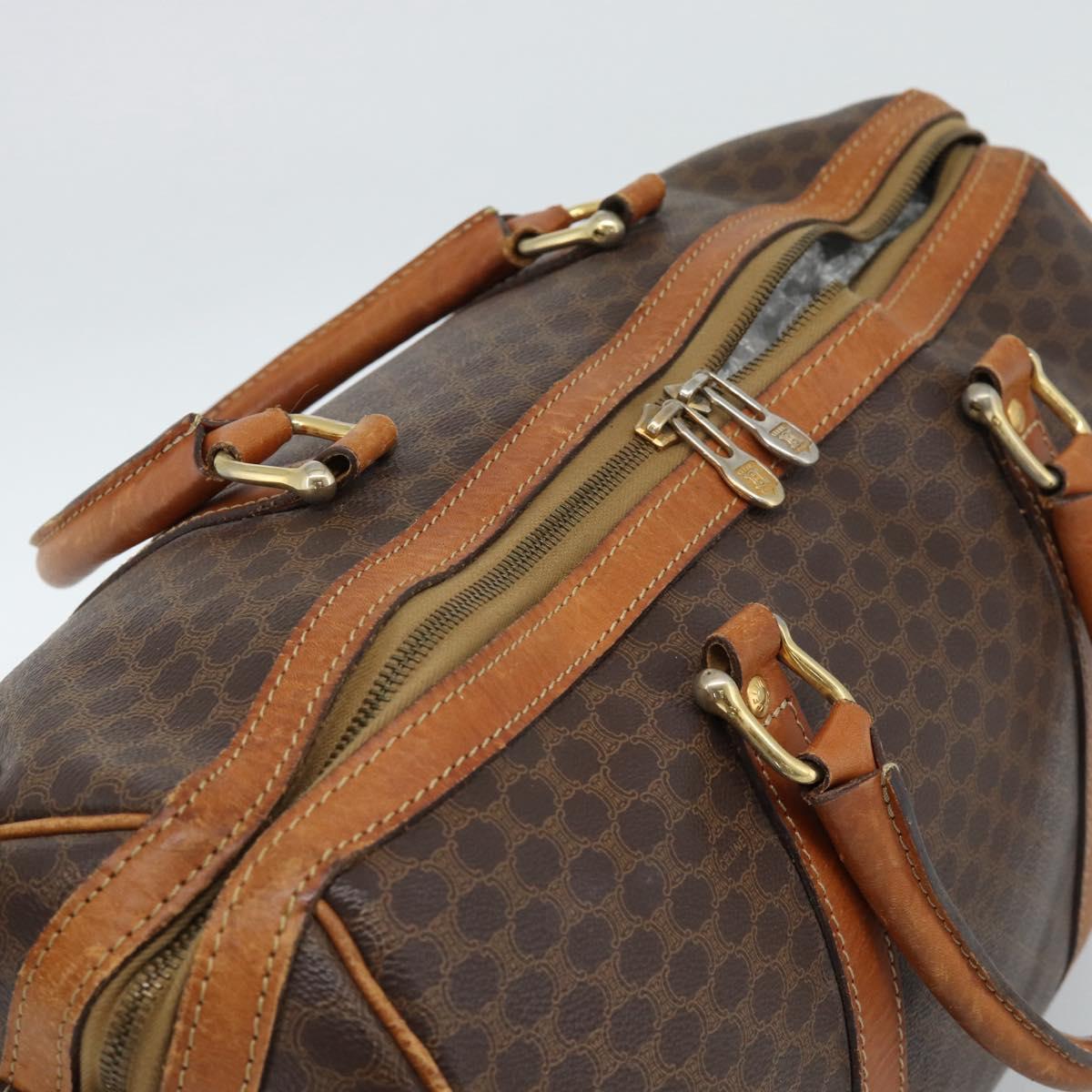 CELINE Macadam Canvas Boston Bag PVC Leather Brown Auth 83945