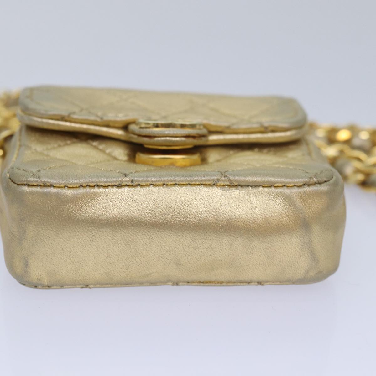 CHANEL Mini Matelasse Chain Shoulder Bag Lamb Skin Gold Tone CC Auth 84205V