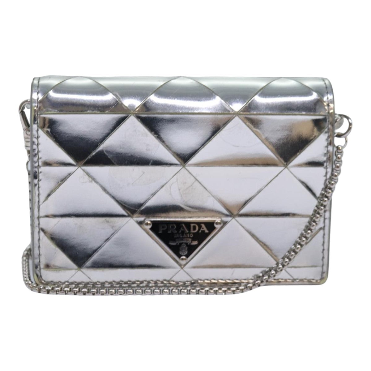 PRADA Shoulder Pouch Triangle Panel Silver Auth 84299