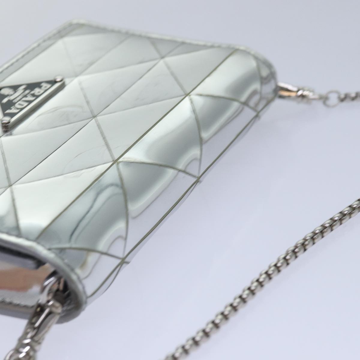 PRADA Shoulder Pouch Triangle Panel Silver Auth 84299