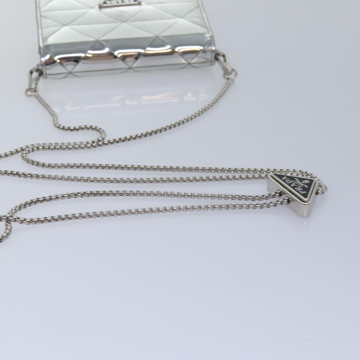 PRADA Shoulder Pouch Triangle Panel Silver Auth 84299