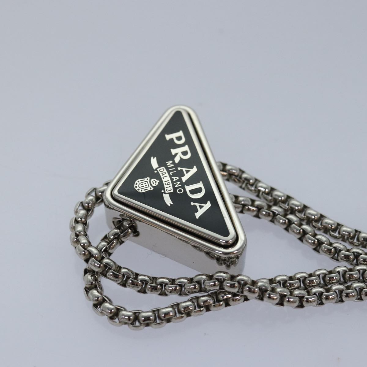 PRADA Shoulder Pouch Triangle Panel Silver Auth 84299