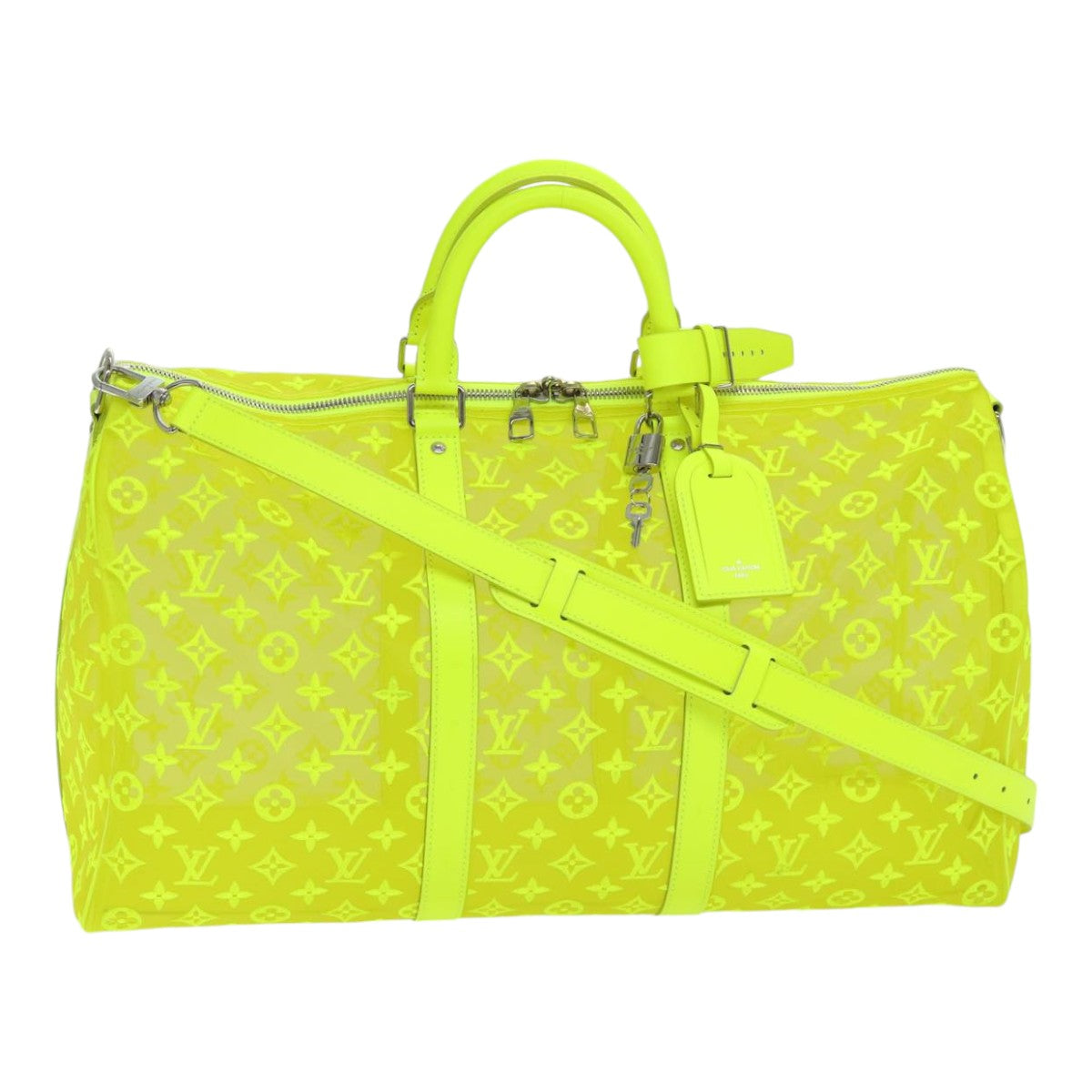 LOUIS VUITTON Monogram Mesh Keepall Bandouliere 50 Bag Yellow M55380 Auth 84353SM