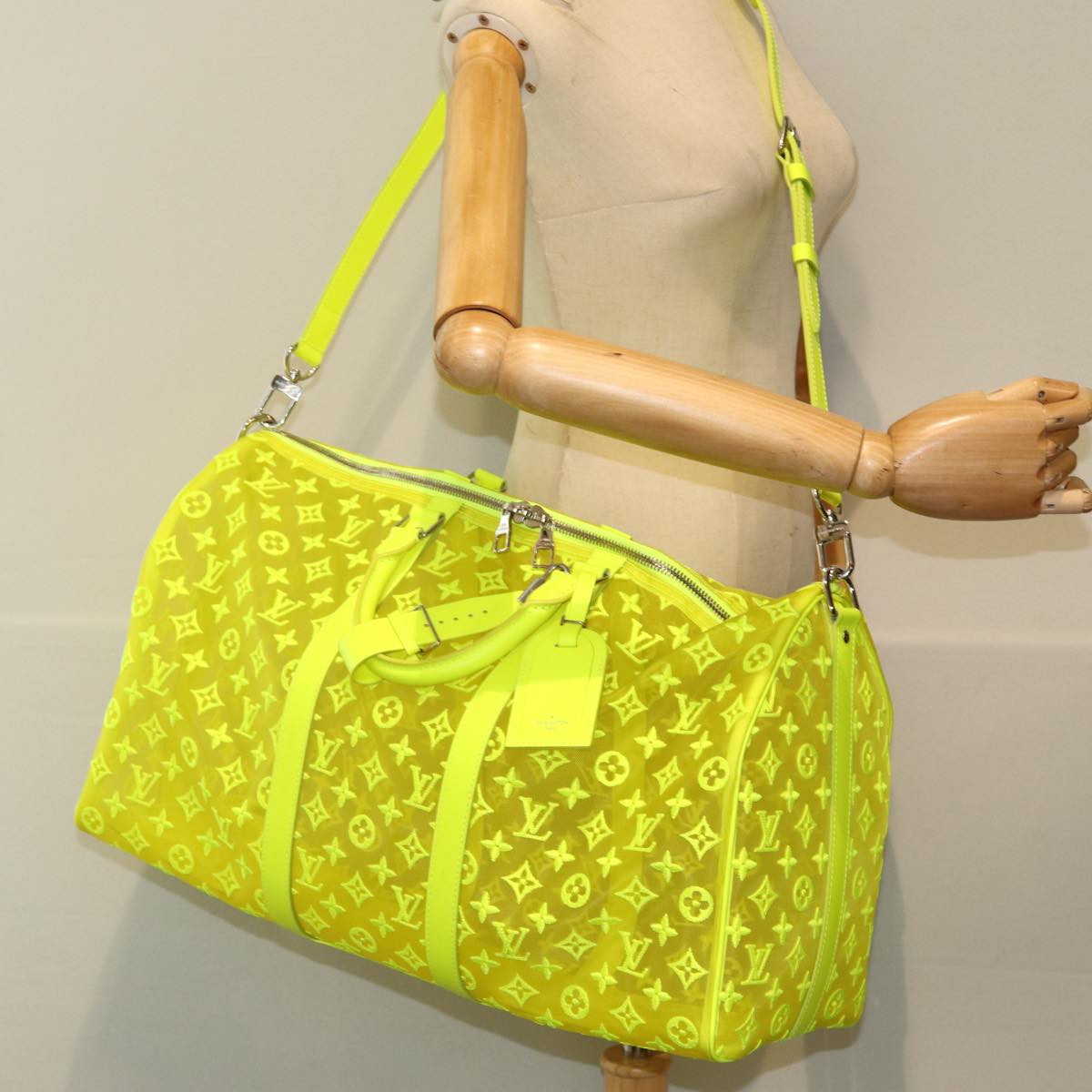 LOUIS VUITTON Monogram Mesh Keepall Bandouliere 50 Bag Yellow M55380 Auth 84353SM