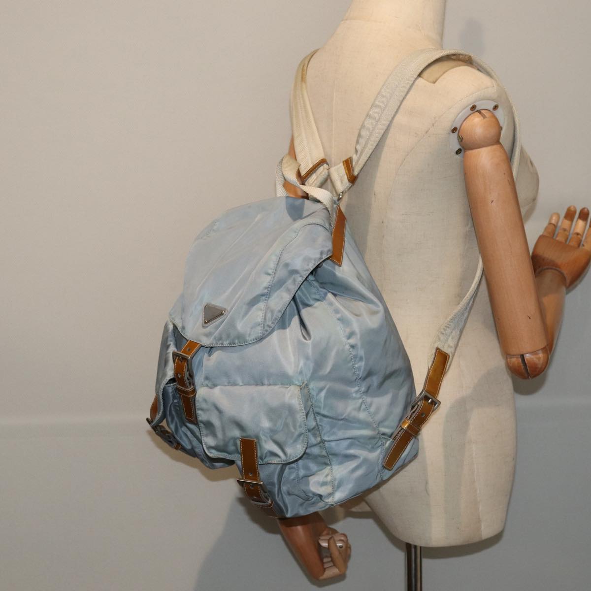 PRADA Backpack Nylon Light Blue Silver Auth 84646