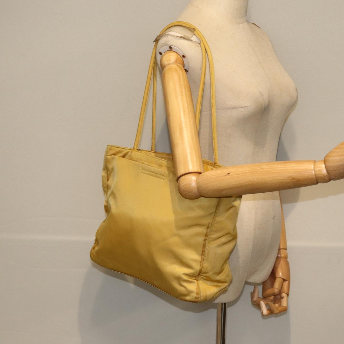 PRADA Tote Bag Nylon Yellow Silver Auth 84670