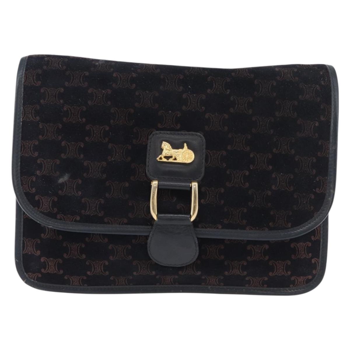 CELINE Macadam Canvas Shoulder Bag Black Auth 85006