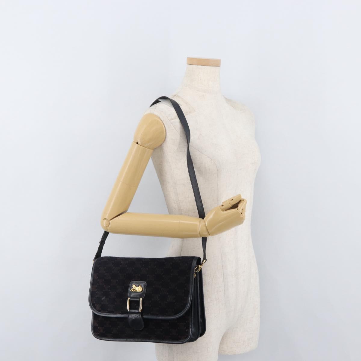 CELINE Macadam Canvas Shoulder Bag Black Auth 85006