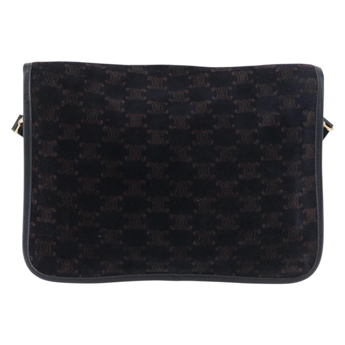 CELINE Macadam Canvas Shoulder Bag Black Auth 85006
